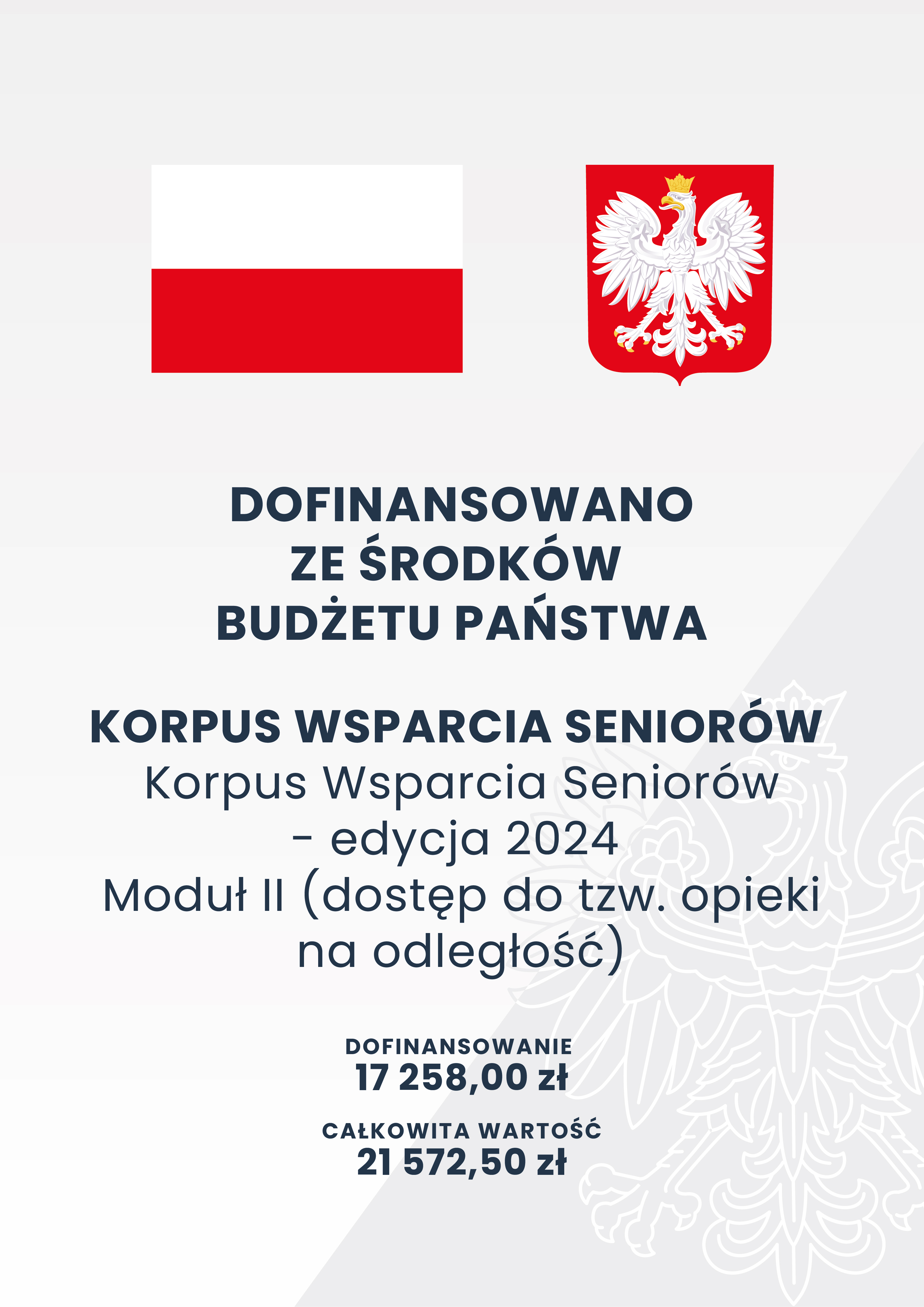 plakat informacyjny dotyczący Programu Korpus Wsparcia Seniorów edycja 2024 moduł II dostęp do tzw opieki na odległość