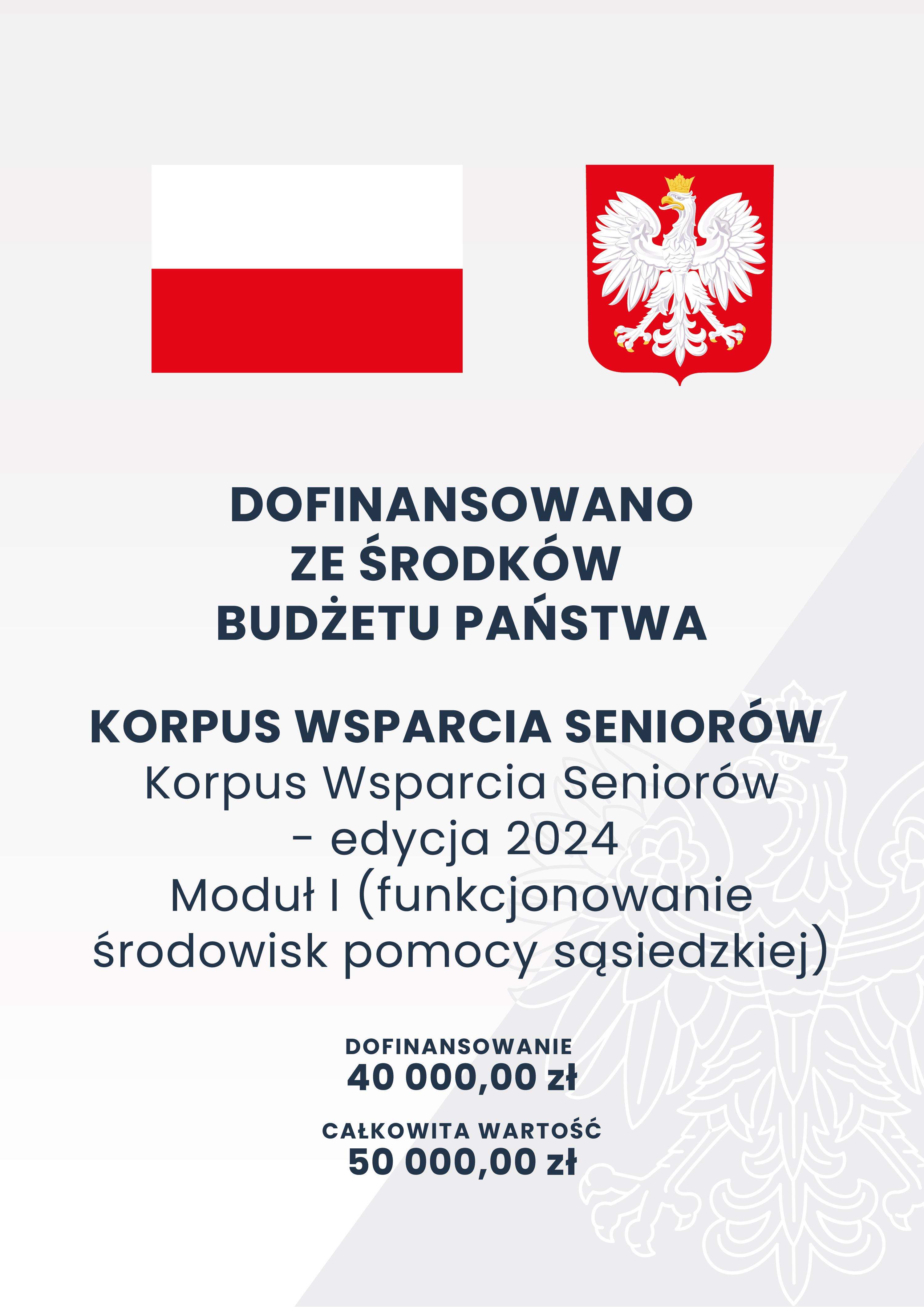 plakat informacyjny dotyczący Programu Korpus Wsparcia Seniorów edycja 2024 moduł I funkcjonowanie środowisk pomocy sąsiedzkiej