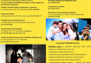 Broszura informacyjna zawiera informacje na temat przeciwdziałania przemocy w rodzinie w ramach realizowanego projektu "Rodzina bez przemocy".